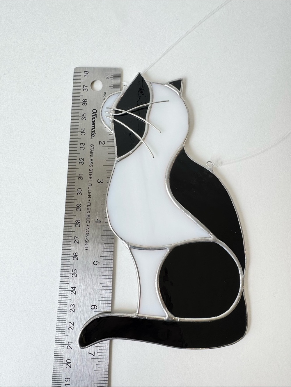 Tuxedo Cow Cat Stained Glass Sun Catcher Hanging Black White Cat Lover Lady - Picture 3 of 4